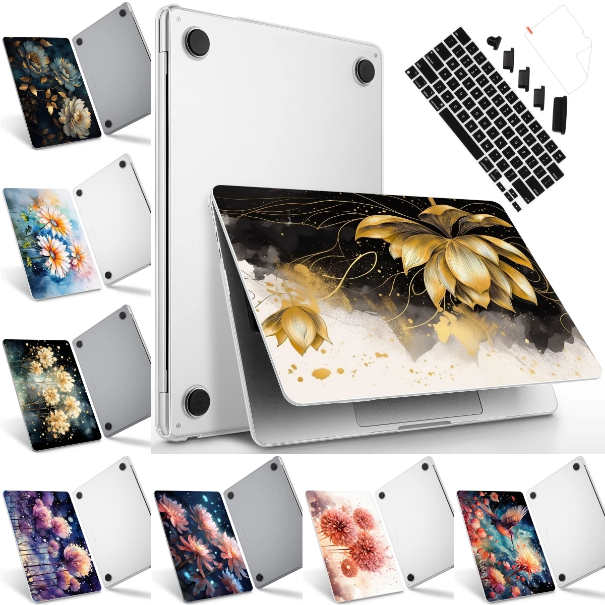 Imagem -01 - Soft Case com Padrão de Flor de Impressão para Macbook Compatível com m3 Air 13 15 A3113 A3114 A2681 A2941 m2 Pro 13 14 16 A2338 A2941 2024