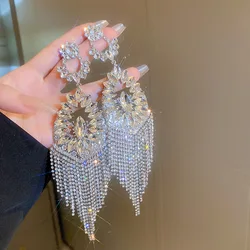 Flower hollow drop earrings exaggerated long tassel earrings