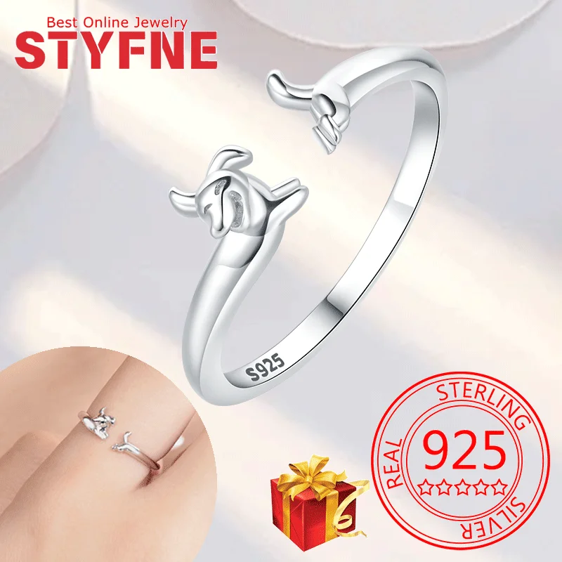

Real 925 Sterling Silver Cute Pet Paw Print CZ Finger Rings Adjustable Ring For Women Wedding Jewelry Gifts with GIFT BOX