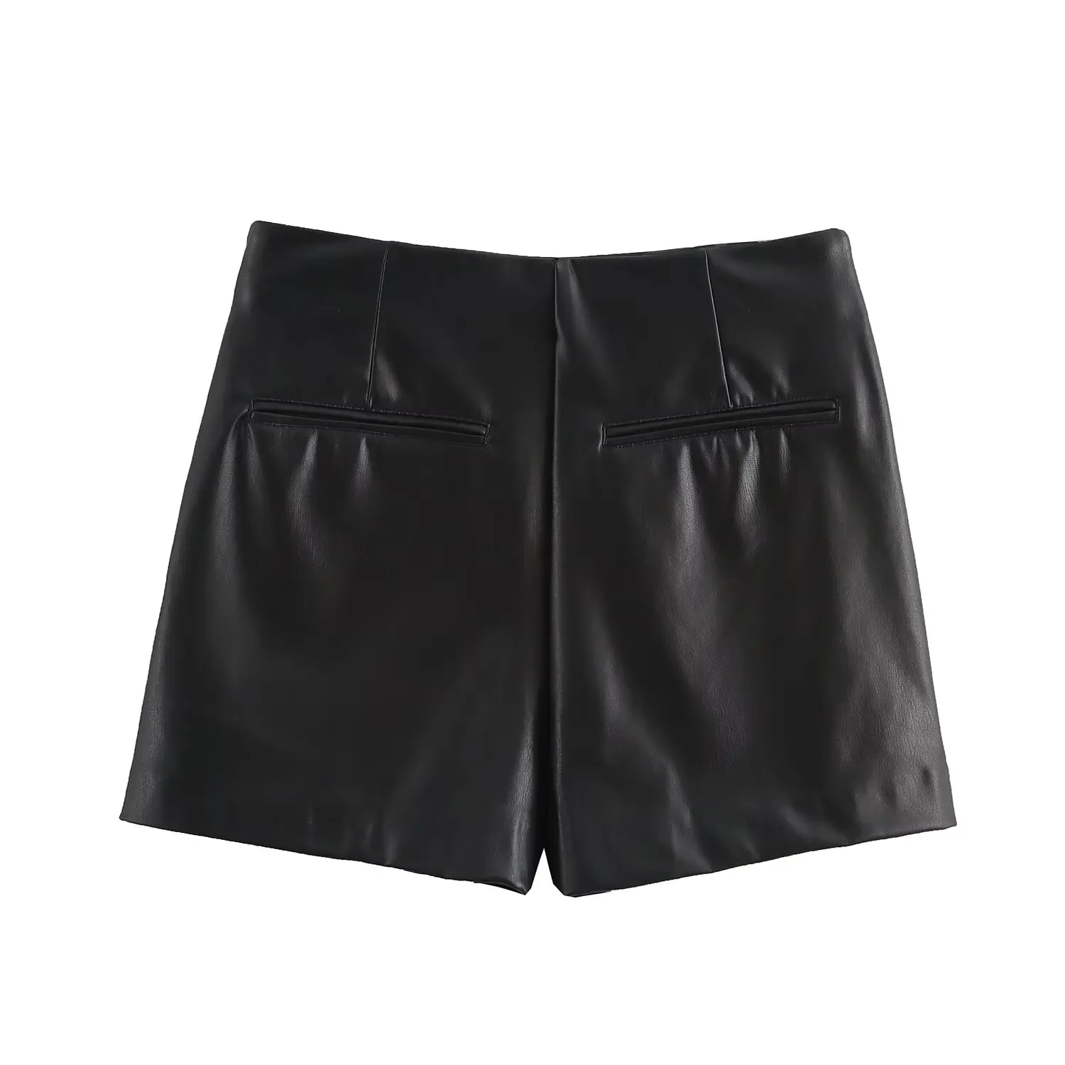 PB&ZA Women 2025 Spring New Product Fashionable Imitation Leather Skirt Pants Chic Side Zipper Slimming Mini Shorts Mujer