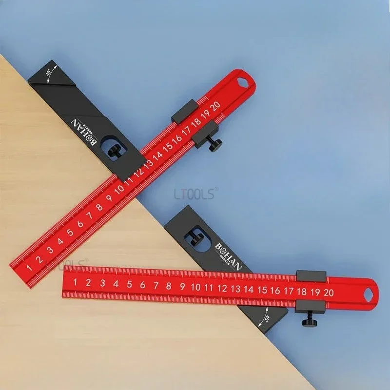 Woodworking Marking Locator Combined Angle Ruler Aluminum Alloy Right Angle Seat Fixed Limit Slide Ruler T-Type Scribing Ruler