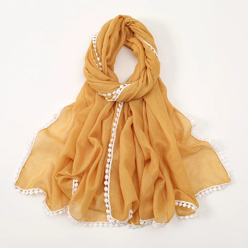 핫세일 신상 단색 심플 말레이시아 인도네시아 여성 민족 헤드스카프 블랙 앤 화이트 레이스 발리 원단 롱 타월 여성용