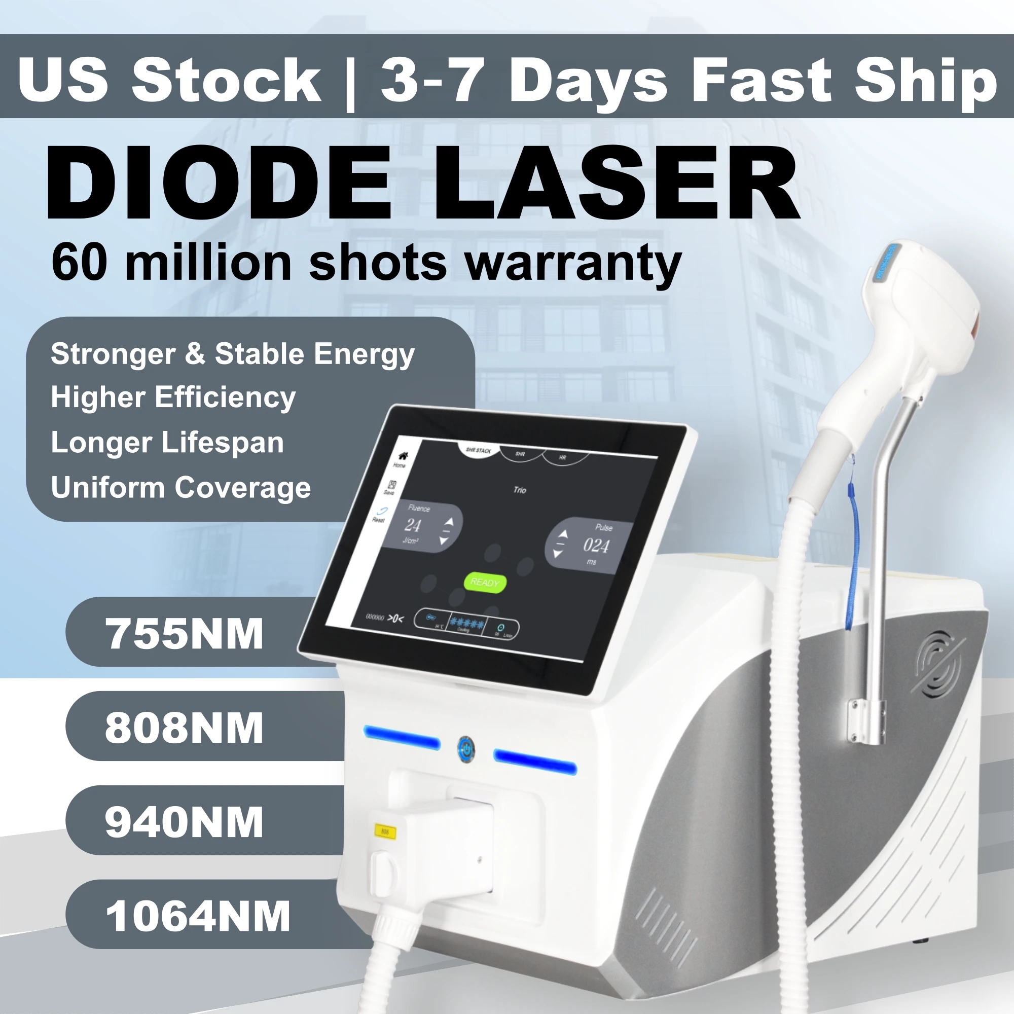 6 Wavelength Diode Laser Hair Removal Machine Module 60 Million Shots Ice Painless Full Body Salon Epilator