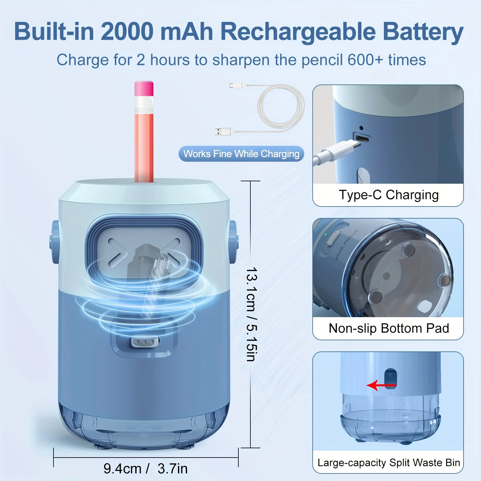 1pc Automatic Electric Pencil Sharpener with Auto Stop Anti-Core Breakage System Sharpener Office Operation OneTouch Sharpening