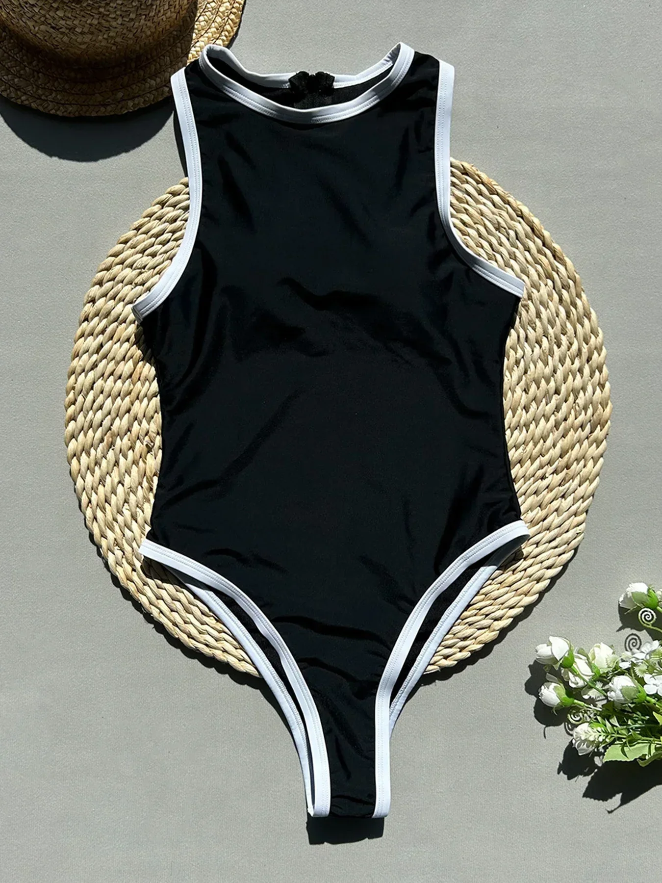 2025 nuevo traje de baño de una pieza de cuello alto para mujer, traje de baño con cremallera, traje de baño femenino, trajes de baño, ropa de playa de verano, traje de baño