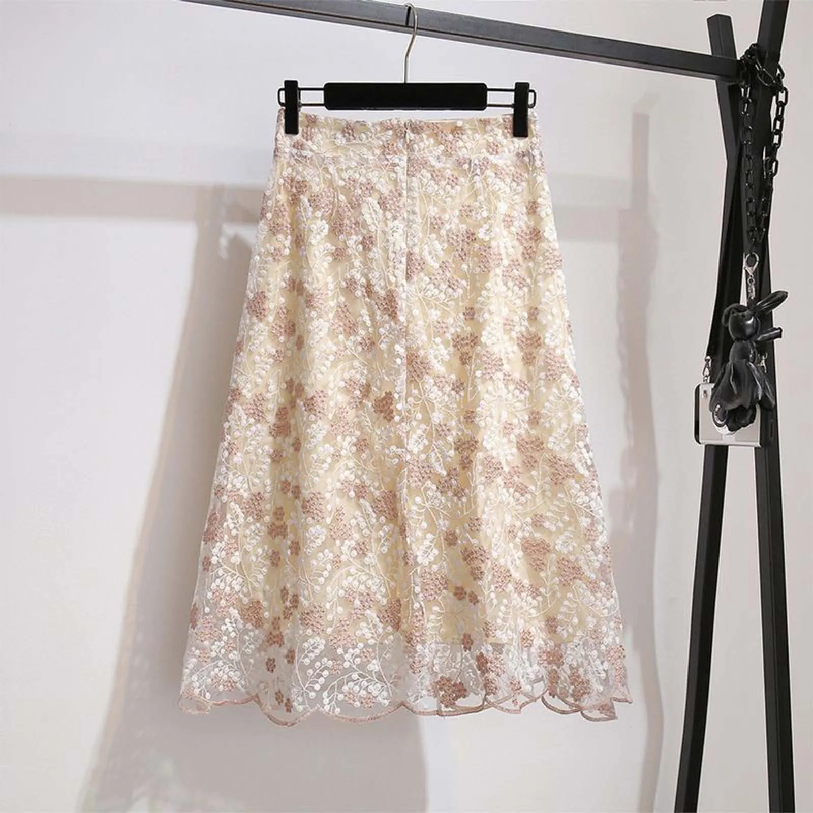 Spring And Summer Fresh Floral Fairy Dress Elegant And Beautiful Embroidery Lace Skirt Corset Waist Slim Swing A-Line MIDI Skirt