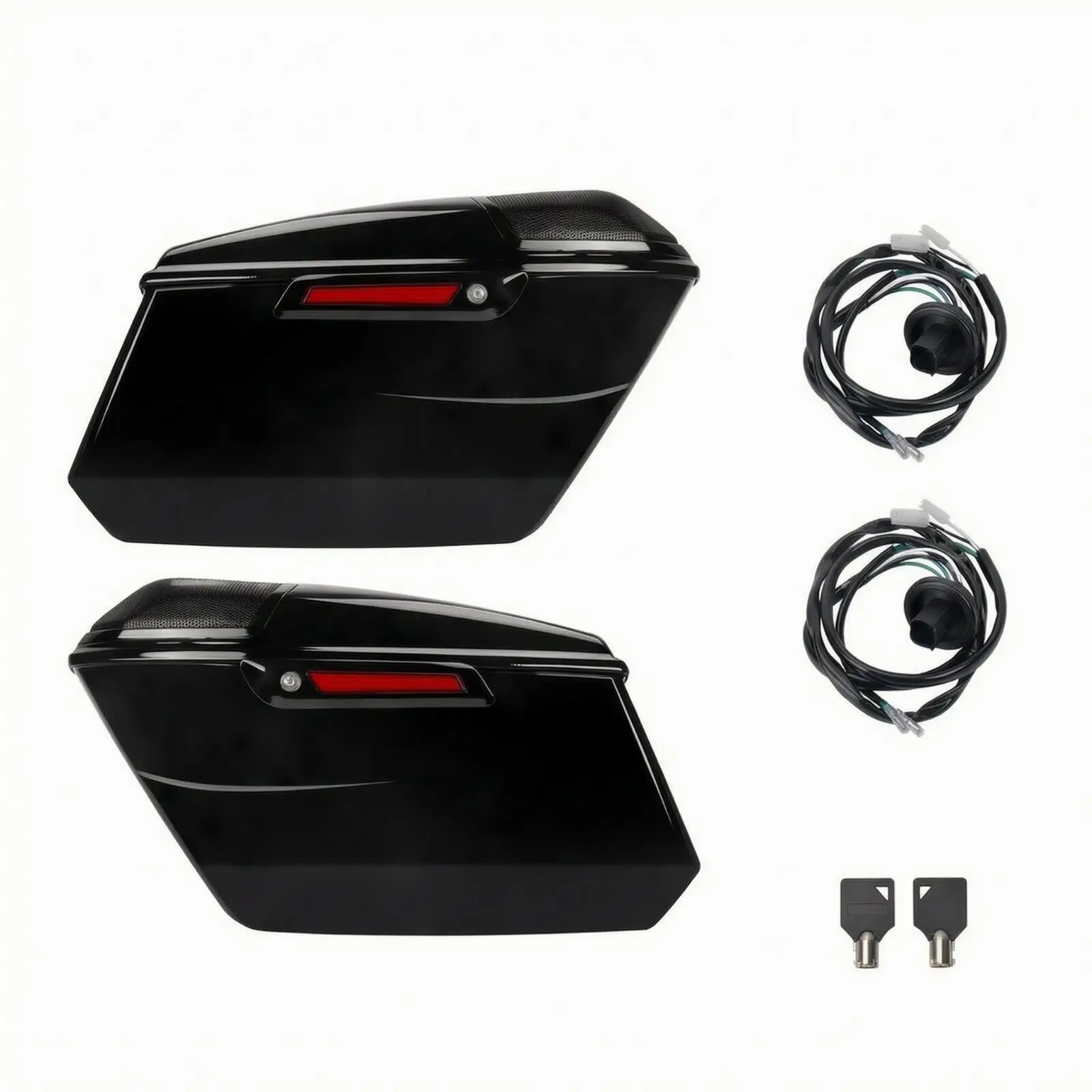 Hard-Body Saddlebag Pair with Locking Hardware Glossy Motorcycle Model Travel Saddlebags Speaker-Ready Molded Motorcycle