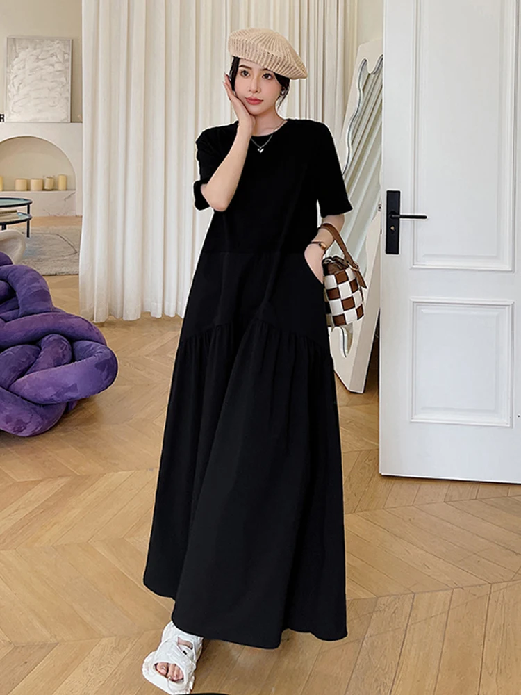 NYFS-فستان نسائي كوري مرقع ، فساتين طويلة ، مقاس كبير ، فضفاض ، أكمام قصيرة ، واقي شمسي إضافي ، Elbise ، صيف ، جديد ، ـــ #3