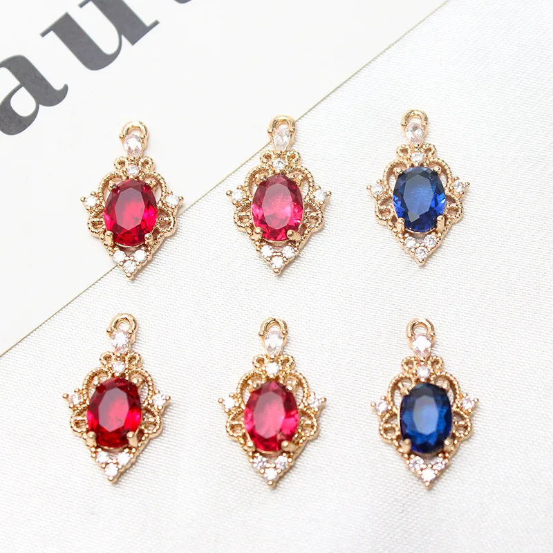6pcs Copper Inlaid Zircon Colored Crystal Earrings Pendant Diy Jewelry Bracelet Necklace Accessories Production Materials Charms