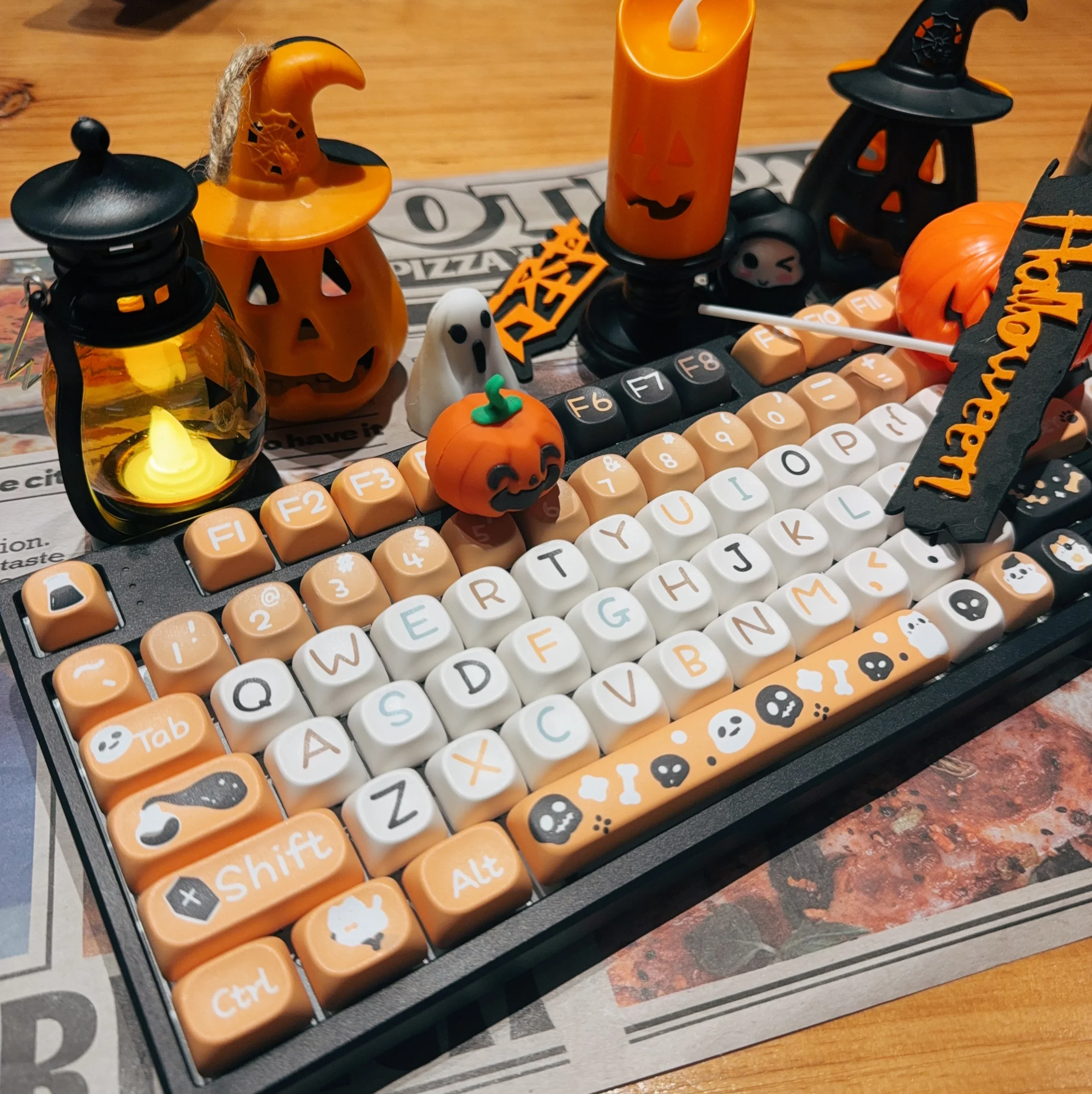 

133Keys Halloween Keycap XOA PBT Sublimation Keycap Orange Cartoon Ghost Face Keycap DIY Mechanical Keyboard