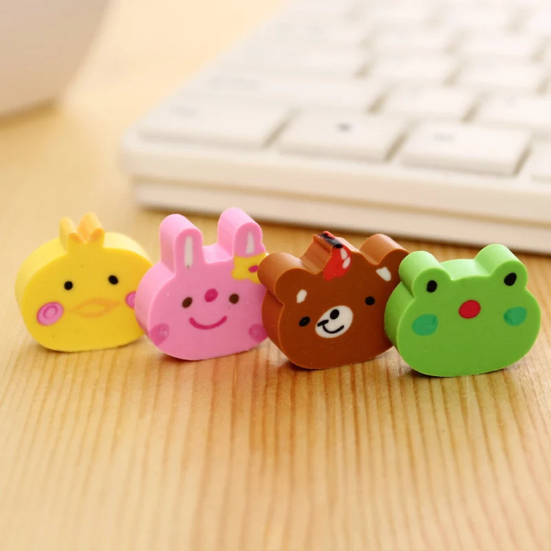 1Pcs Pencils Eraser Novelty Animal Cartoon Cute Kawaii Rubber Eraser Creative Stationery School Supplies