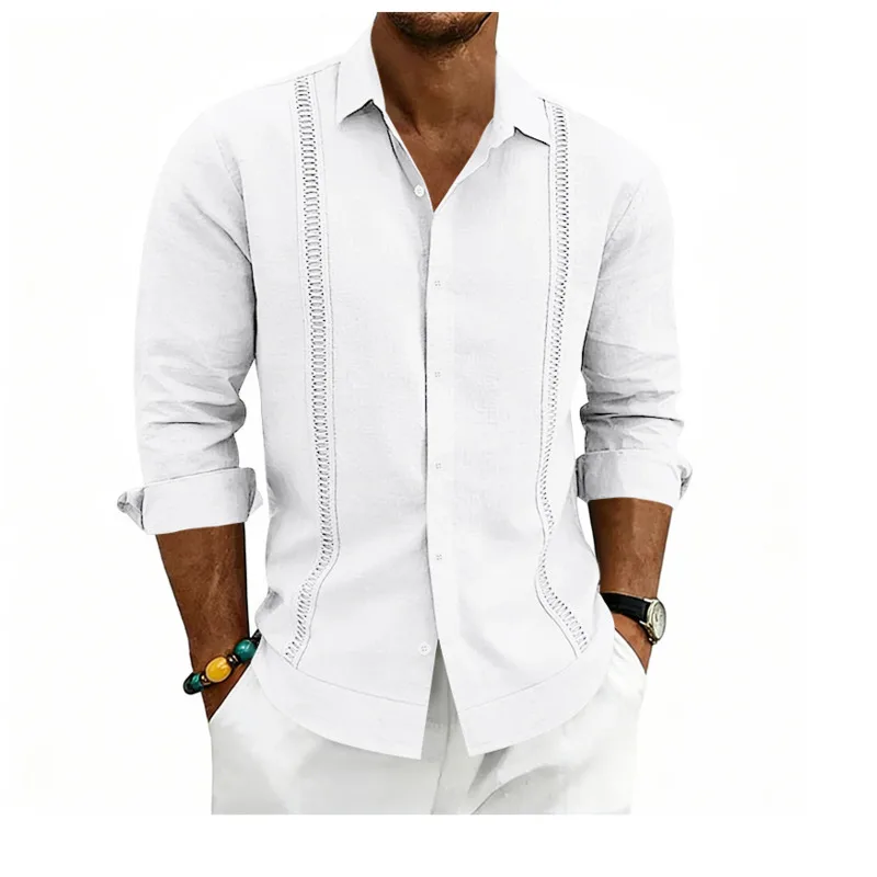 WVGA Spring Autumn New Men's Tide Linen Loose-fitting Trendy Long Sleeve Shirt Niche Chic Casual Turn-Down Collar Top Ins W23444