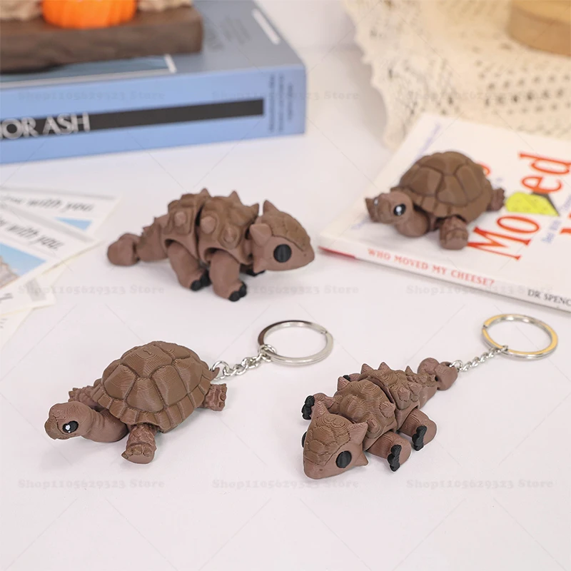 3D‑Printed Articulated Tortoise & Ankylosaurus Dinosaur , Movable‑joint Fidget Figurine, Keychain Pendant, Desktop Home Decor