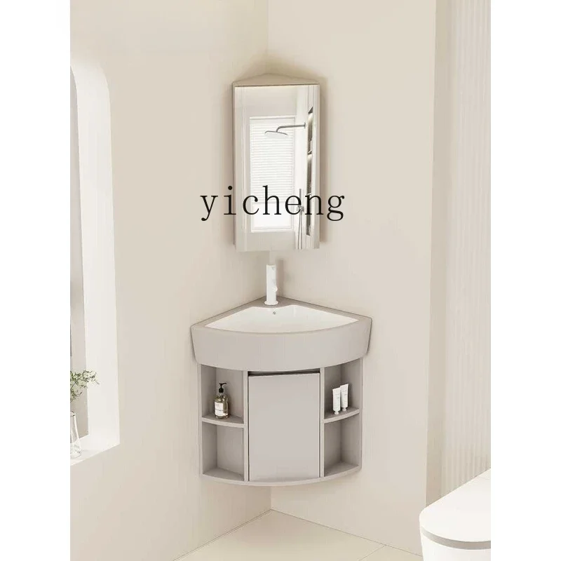 

small apartment cream wind triangle bathroom cabinet combination space aluminum arc washstand corner
