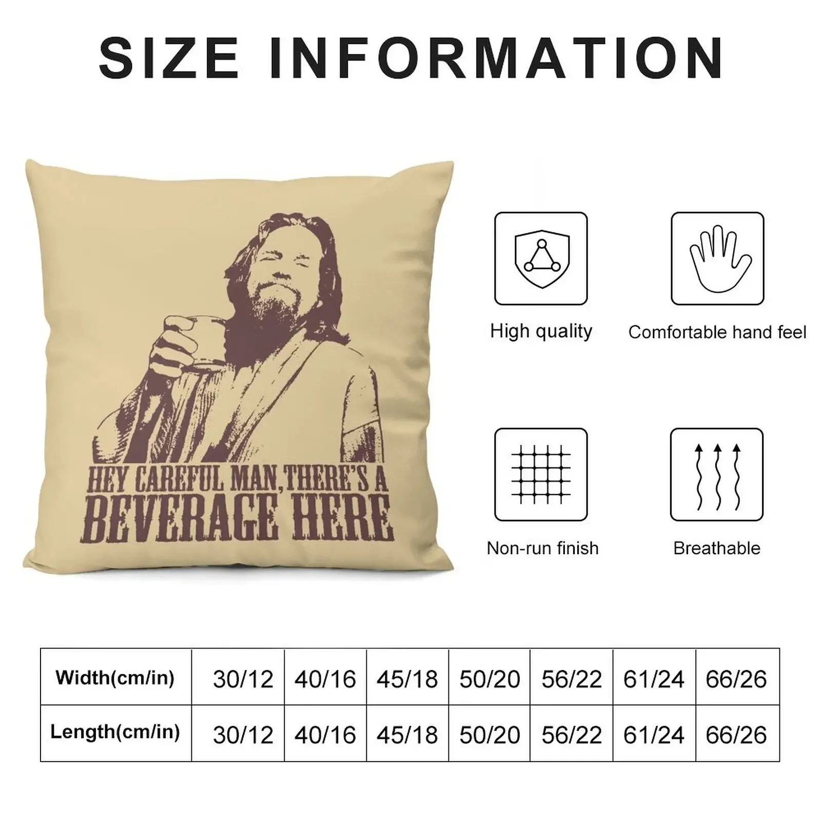 The Big Lebowski Careful Man There's A Beverage Here T-Shirt Throw Pillow Pillowcases Decorative Cushion pillow