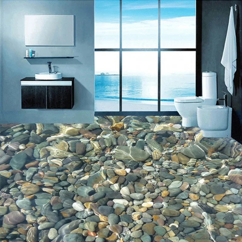 Custom Flooring Wallpaper 3D Lifelike Pebbles Living Room Bedroom Bathroom Floor Mural PVC Self-adhesive Wallpaper Wall Covering