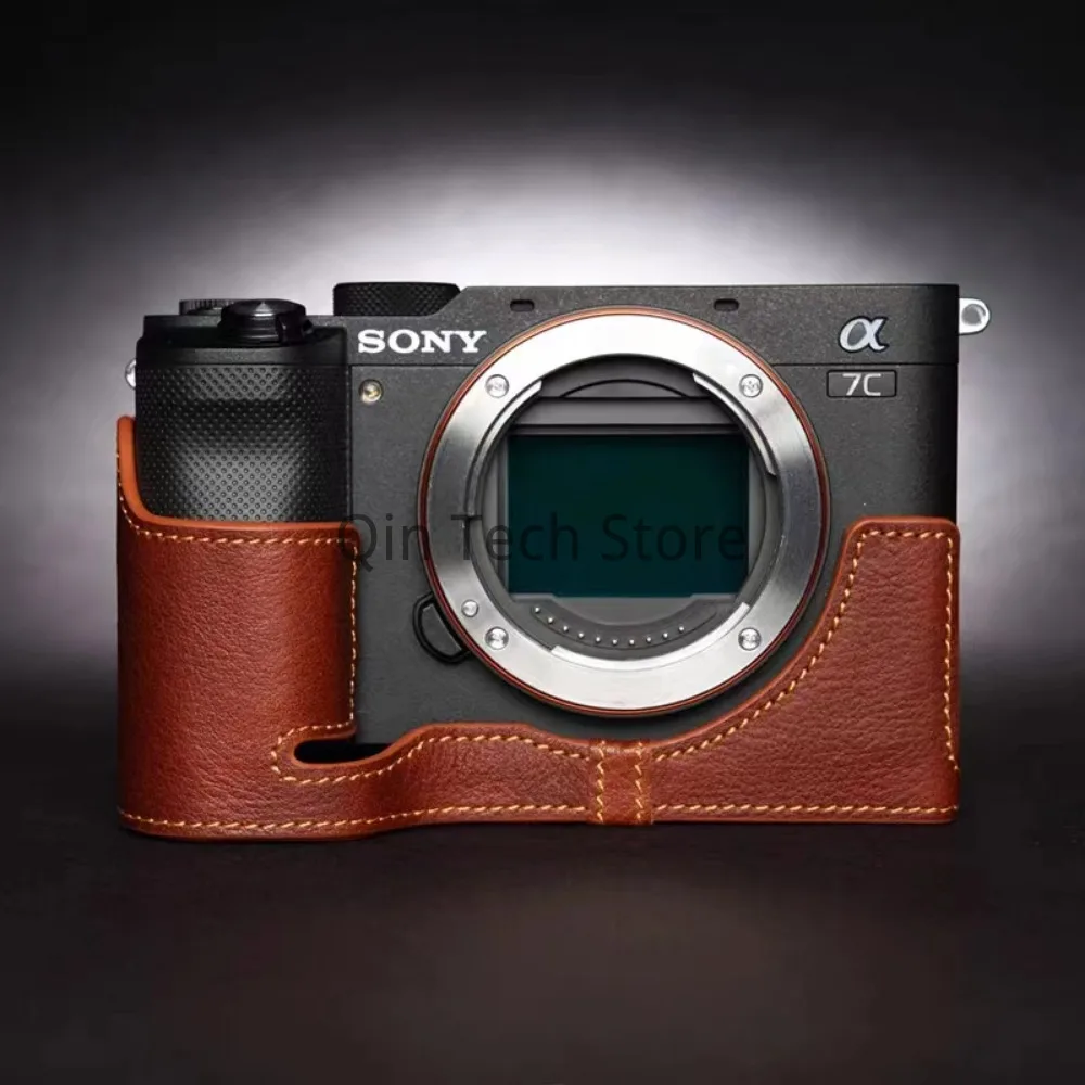 Kamera Echt leder Rindsleder Tasche Body Box Fall für Sony A7C A7C Handarbeit Foto Handgriff Schnell wechsel platte Basis Arca-Swiss