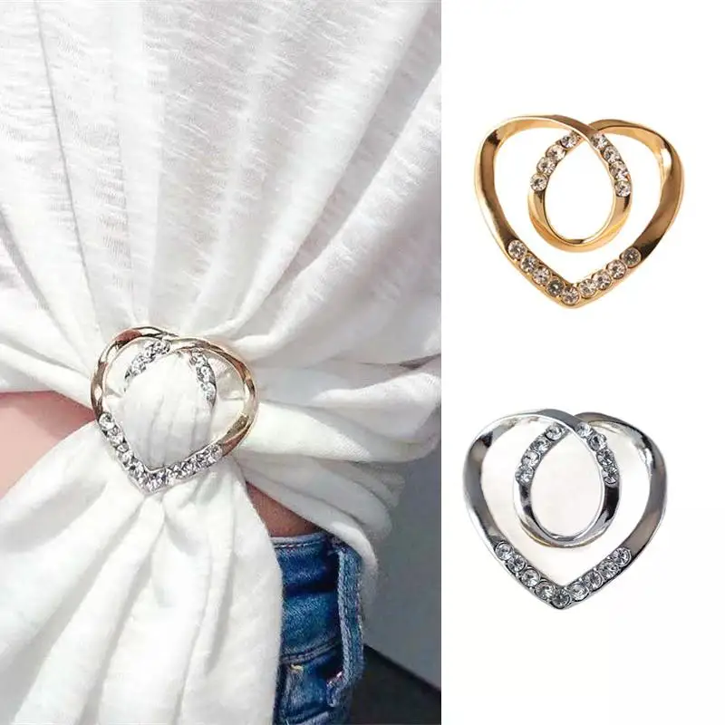 New Corner Hem Waist Knotted Brooches Crystal Metal Scarf Ring Button Shirt T-shirt Fixed Buckle Accessories Fashion Jewelry