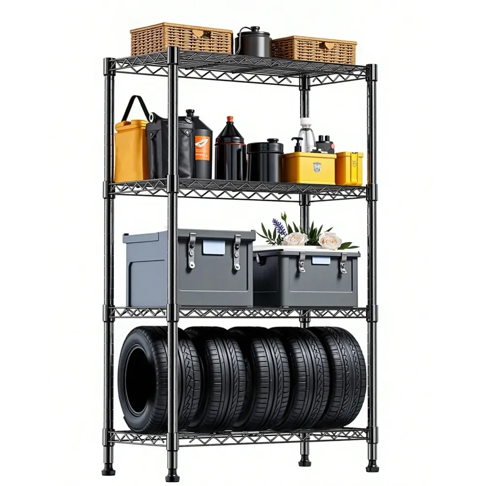 

Garage Shelving Storage Shelf Shelves 1000 Lbs Kitchen Organization Storage Wire Shelf 4Tier Black Adjustable Utility Shelving U