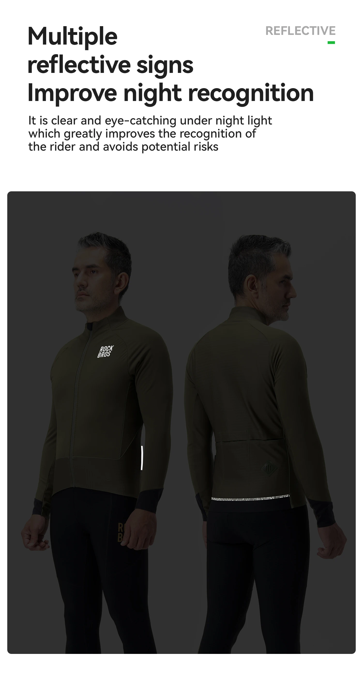 ROCKBROS Winter-Fleece-Fahrradjacke für Herren, winddicht, doppellagig, Thermo-Fahrradtrikot mit Rückentaschen, reflektierende Fahrradjacke – Detail 9