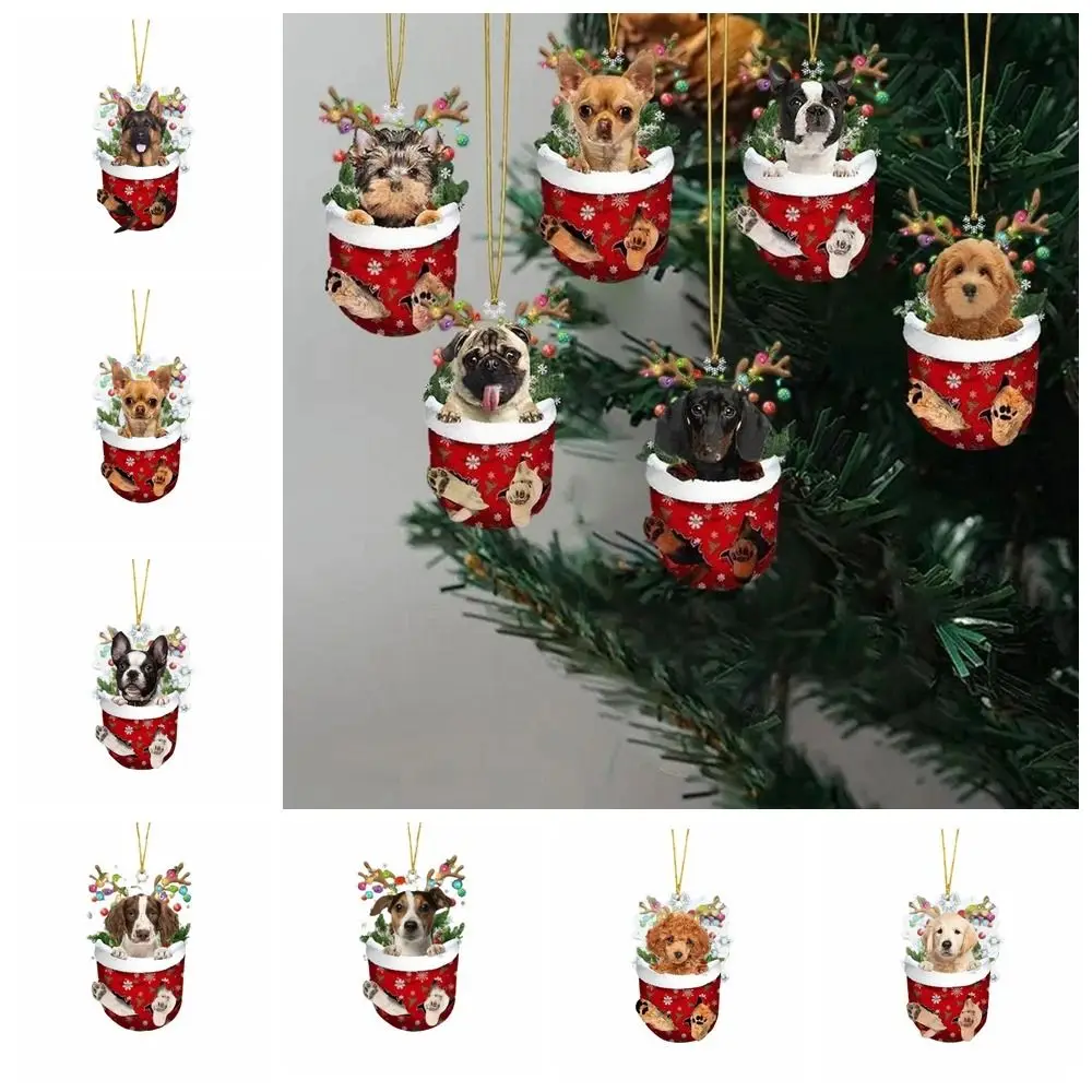 Personalize 2D Acrylic Socks Dog Pendant Acrylic Cartoon Christmas Dog Ornaments Cute Eye-Catching Dog Car Mirror Pendant Office