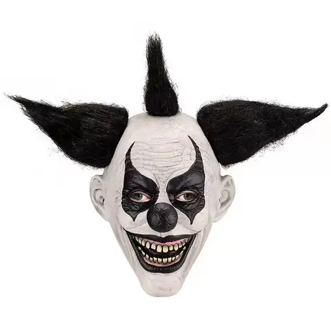 Dark Knight Horn Clown Mask Decoration Halloween Scary Demon Clown Mask Cosplay Haunted House Adult Black Hair Latex Fun Mask