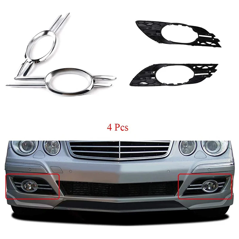 Car Front Fog Light Grill Chrome Trim Cover Set for Mercedes-Benz E-Class W211 07-09 A2118851174 A2118851274