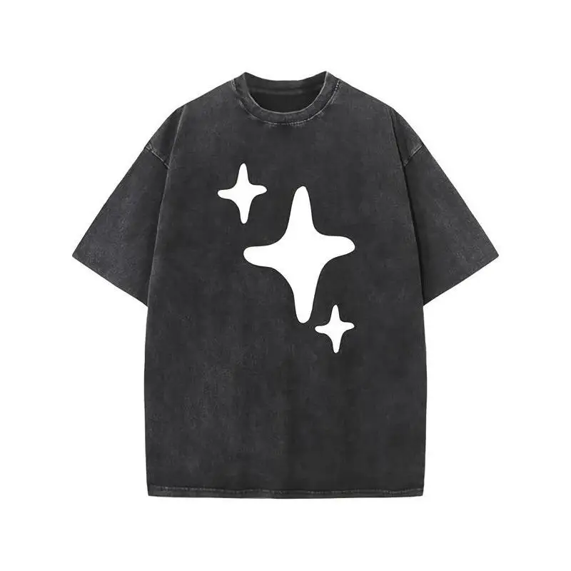 

Washed Unisex Y2K Stars Graphic T-shirt Oversized Abstract Trendy Streetwear Grunge Hip Hop Fashion Tops Men Women