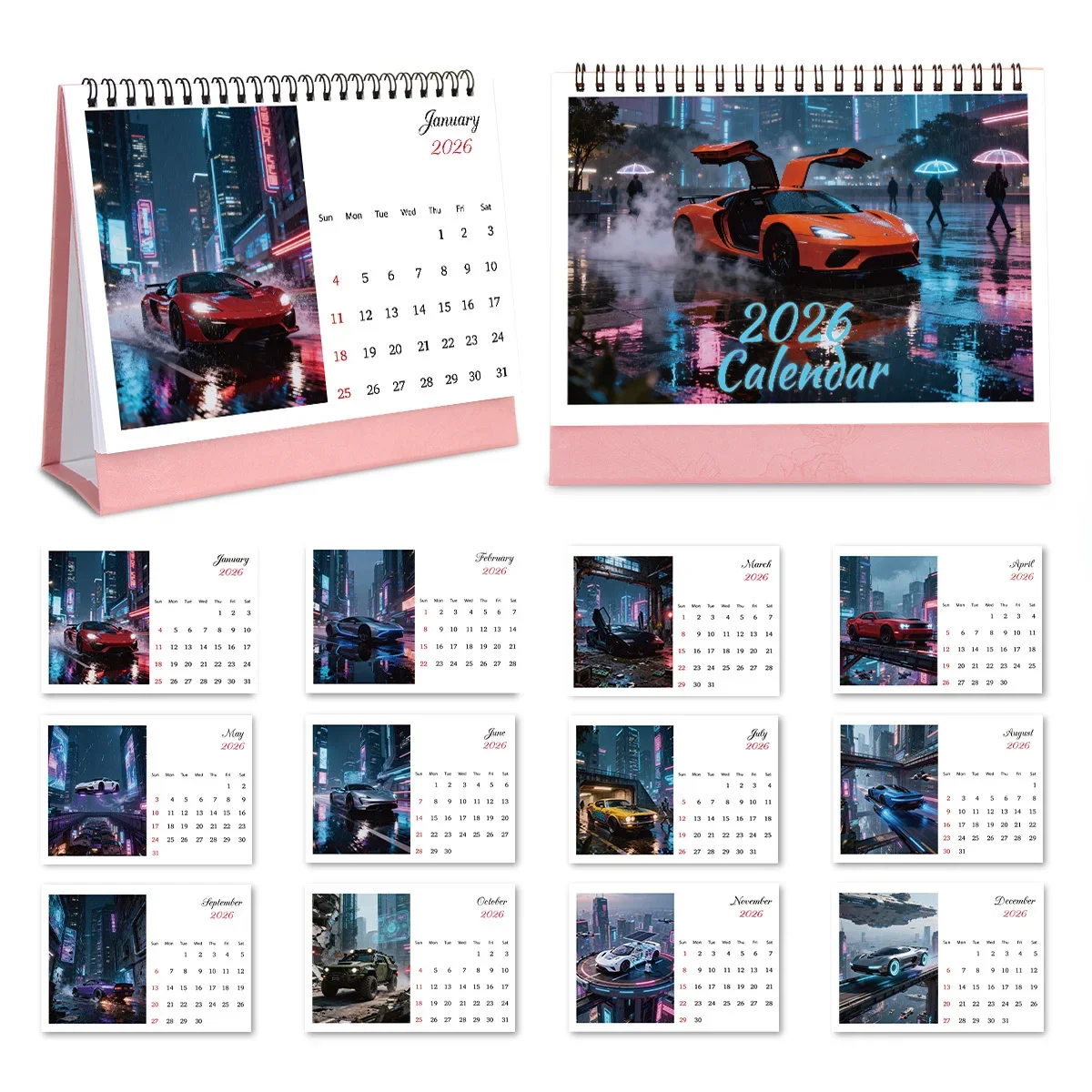

1PC Stylish Cyberpunk Car-Designed Desktop Calendar for Office Desk Decoration Suitable for Car Enthusiasts 2026 New Year Gift