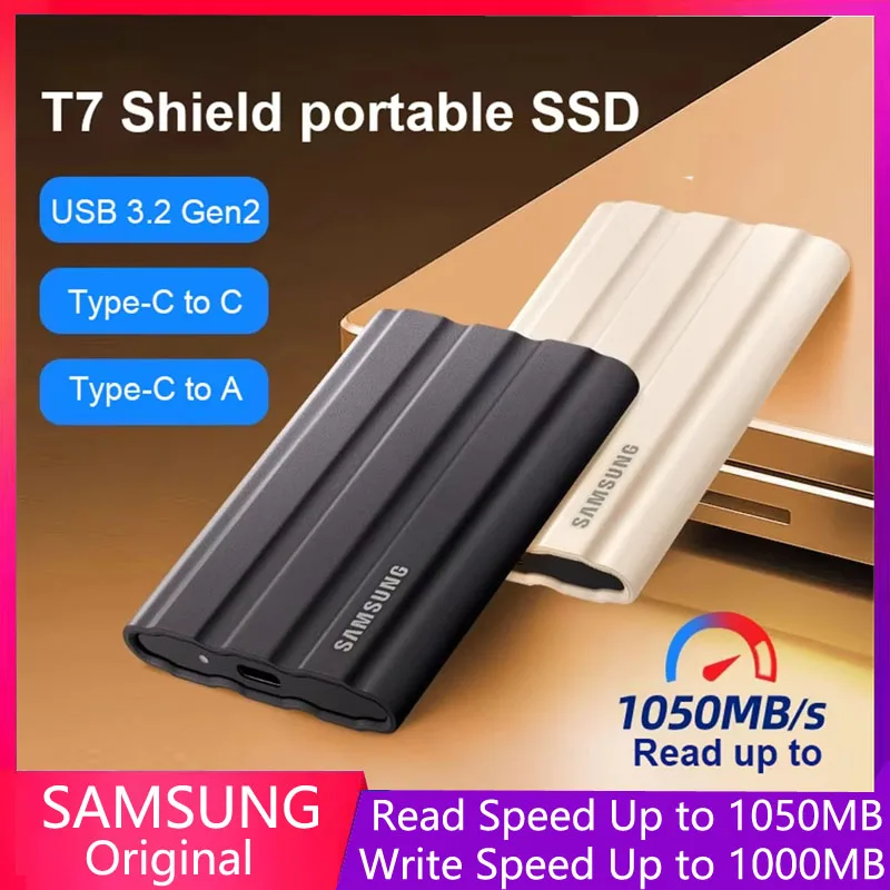 SAMSUNG portátil SSD T7 Shield 4TB 2TB 1TB tipo C USB3.2(10Gbps) unidad de estado sólido disco duro portátil para iPhone 15 NVMe SSD