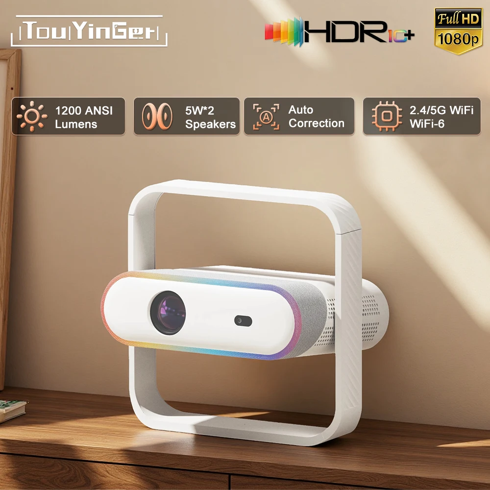 Touyinger Z7 Projector 1080P HD 4K Smart TV 1200 ANSI Lumens Home Theater Video Projector with 360 stand Mini Beam