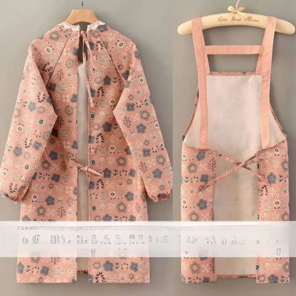 

2Pcs Canvas Kitchen Cooking Apron Protective Breathable Long Sleeve Apron Household Adjustable Suspender Work Dress