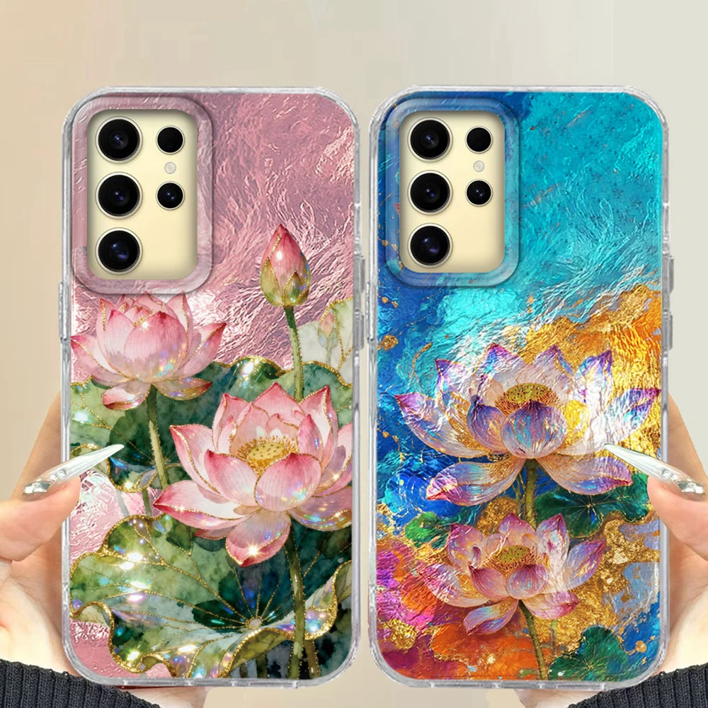 Koreanische Lotus Blume INS Mädchen Luxus Druck Frauen Telefon Fall Für Samsung Galaxy S24 S22 S23 S25 S21 plus S20 FE Ultra Shell Abdeckung