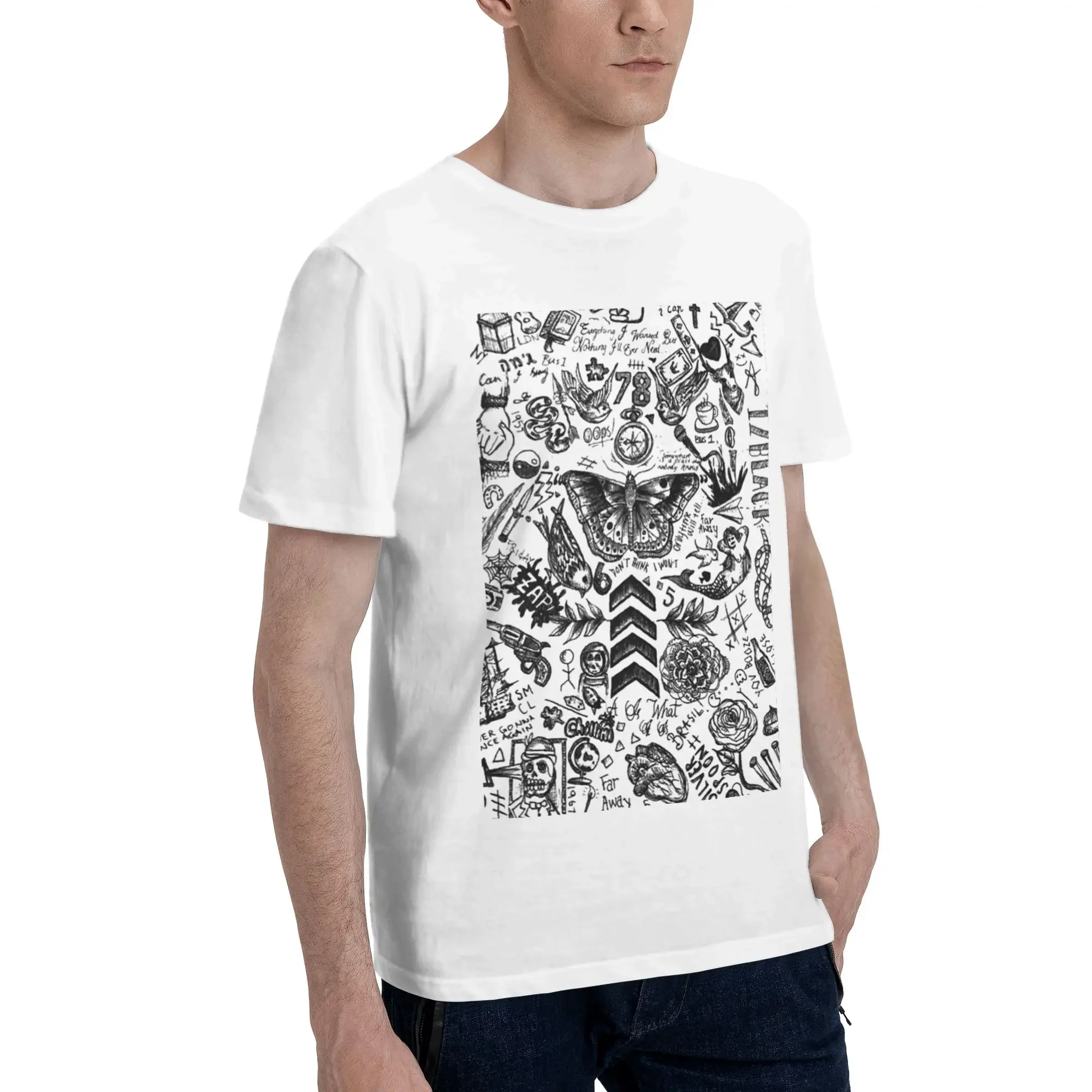 One Direction - Tattoos Men T-Shirt Oversized T Shirts Men's Crew Neck Cotton Tees Short Summer Male