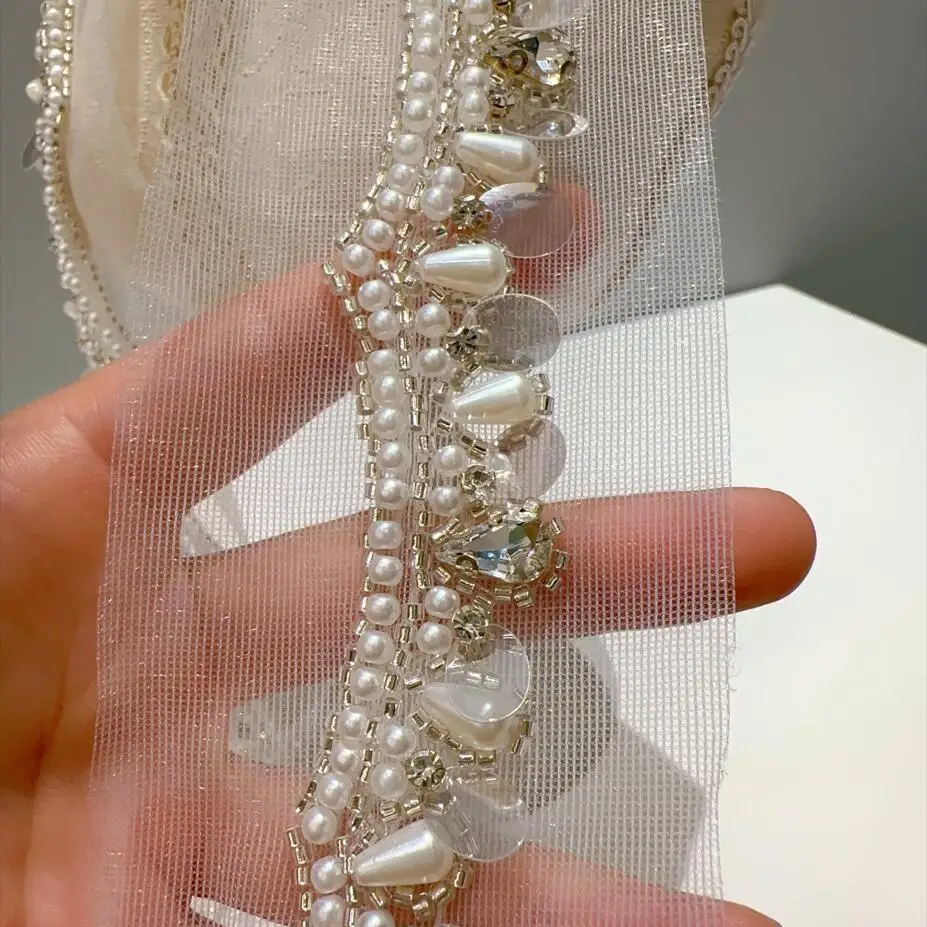 0.5y Sequin Beaded Lace Ribbon Garment Sewing Accessories Trimmings For Wedding Dress Collar Cuff DIY Crafts Needlework Applique