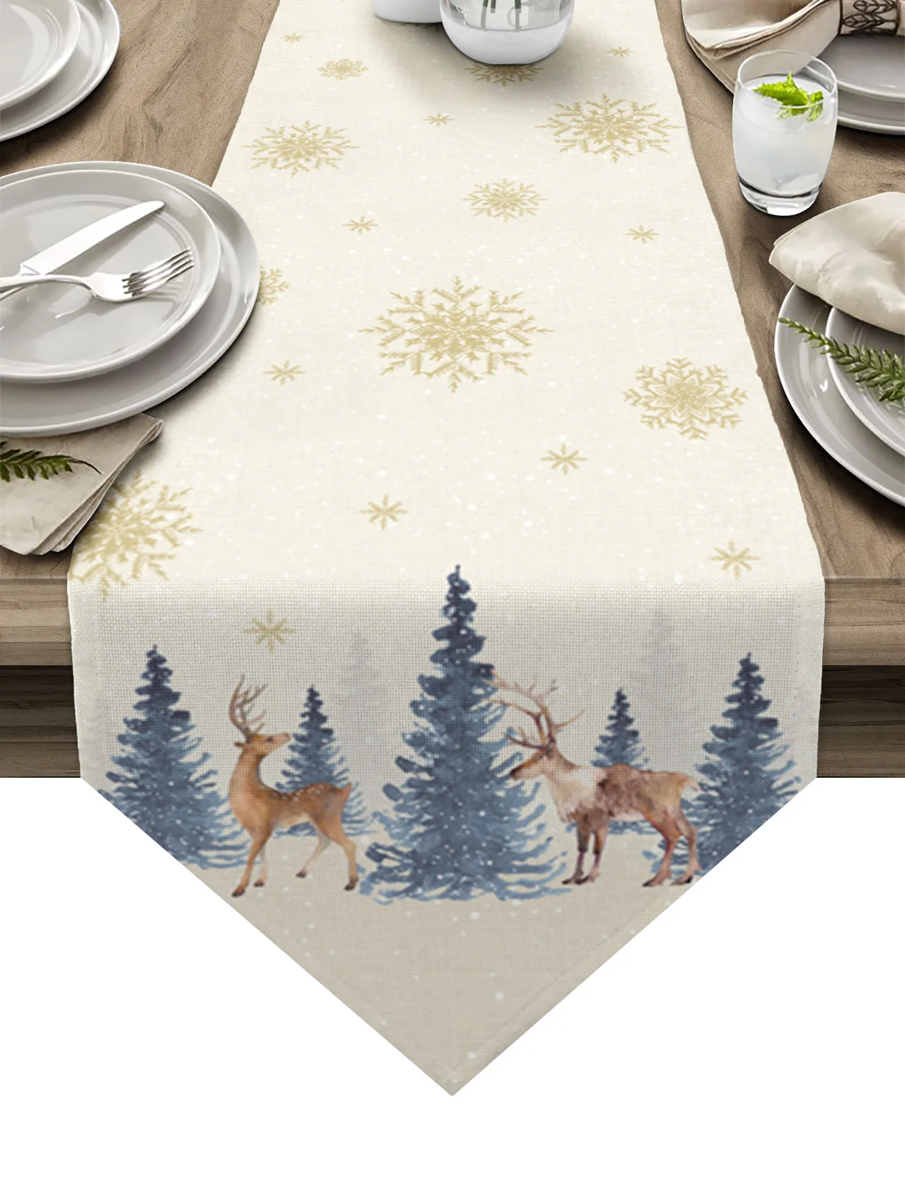 Christmas Snowflake Elk Linen Stain Resistant Table Runner Christmas Dinner Party Wedding Table Runner Kitchen Table Decorations