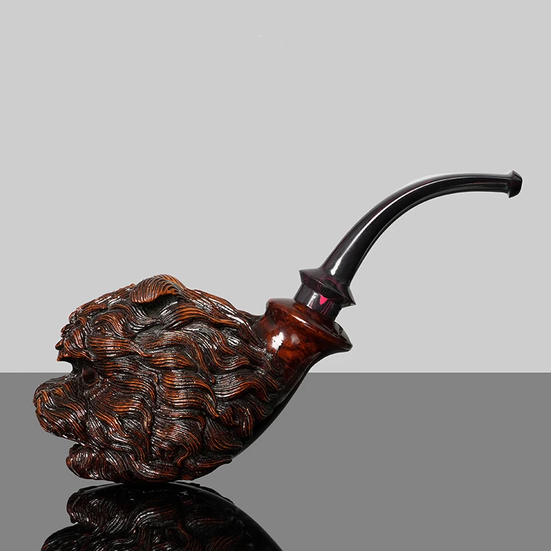 MUXIANG Briarwood Tobacco Pipe Hand-carved Pipe Big Dog Model Pipe Colored Cumberland Pipe Mouth 20mm Bowl Diameter