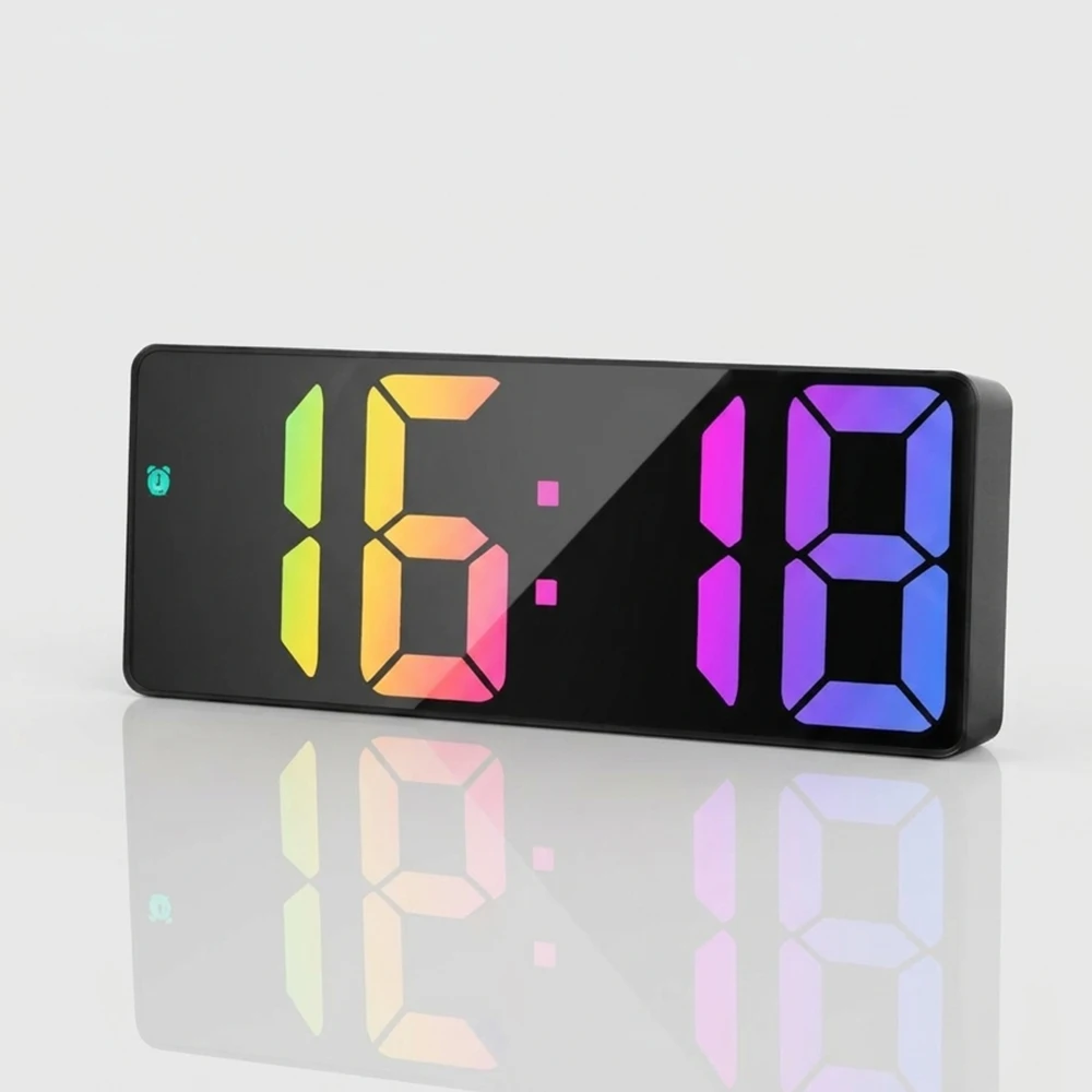 Digitaler Wecker, bunte Tischuhr mit großem Display, einfach zu bedienen, für Schlafzimmer, Büro, Küche, Heimdekoration