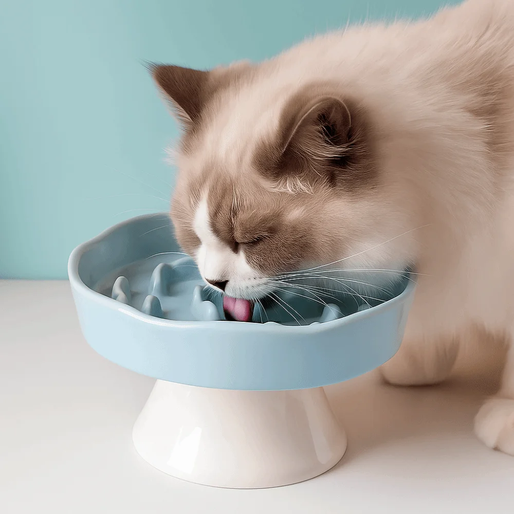 

Ceramic Cat Slow Food Bowl Cute Anti Tipping Dog Feeding Basin Multi-use Non-slip Pet High Foot Bowl Water Container