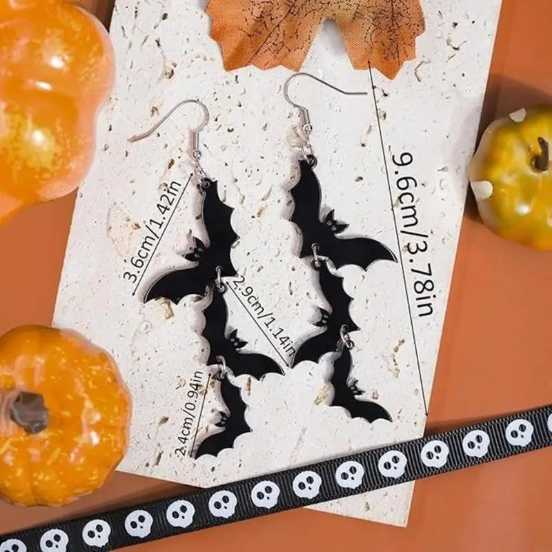 Halloween Party Jewelry For Women Featuring Stacked Skull Bat Acrylic Earrings 964A