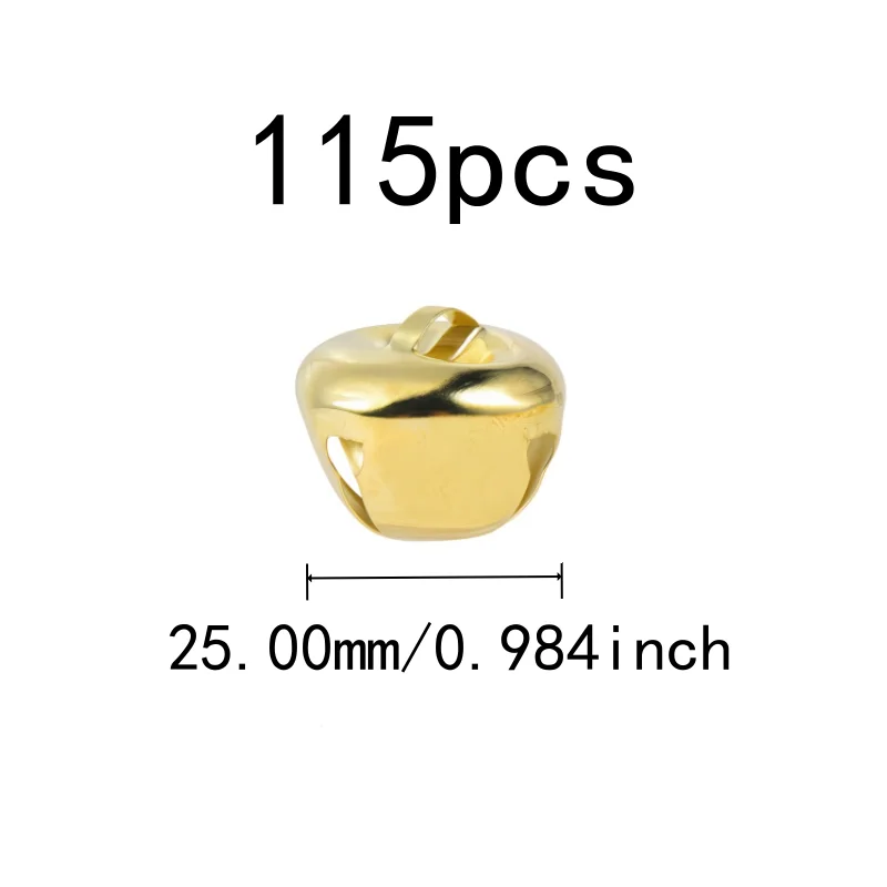 Small Delicate Size 25mm Christmas Decoration Bells 115 pcs, perfect for Home Hanging Ornament, Metal Alloy Material, Gold