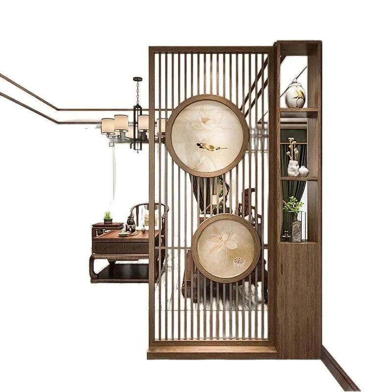 New Chinese-style solid wood screen grille, entrance cabinet, living room and household facing the door, entering the house