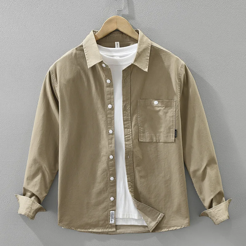 

100% хлопок, стираная японская рабочая одежда, рубашка с длинным рукавом - осень 2023, мужская мода, повседневный свободный крой, шикарный топ в стиле бохо