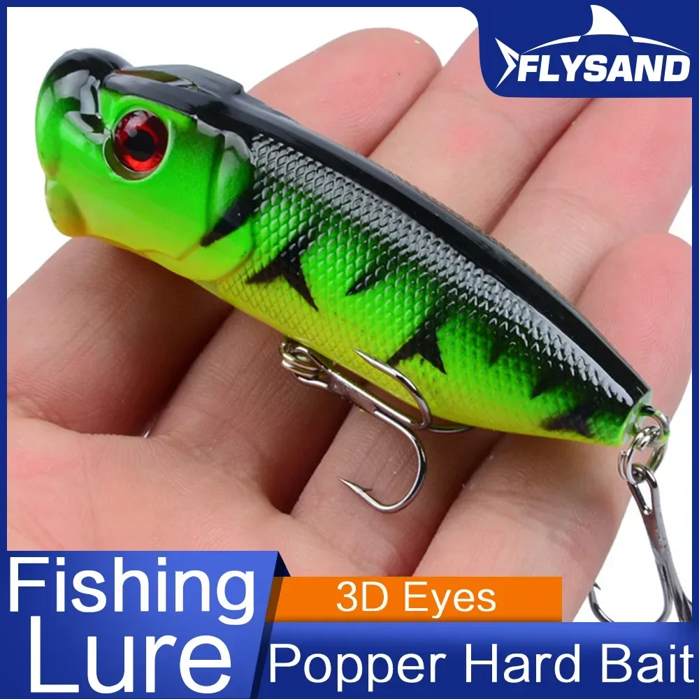 FLYSAND Topwater Popper Fishing Lures 7.3cm 11g Hard Artificial Bait Plastic Wobblers 6# Hooks 5 Colors