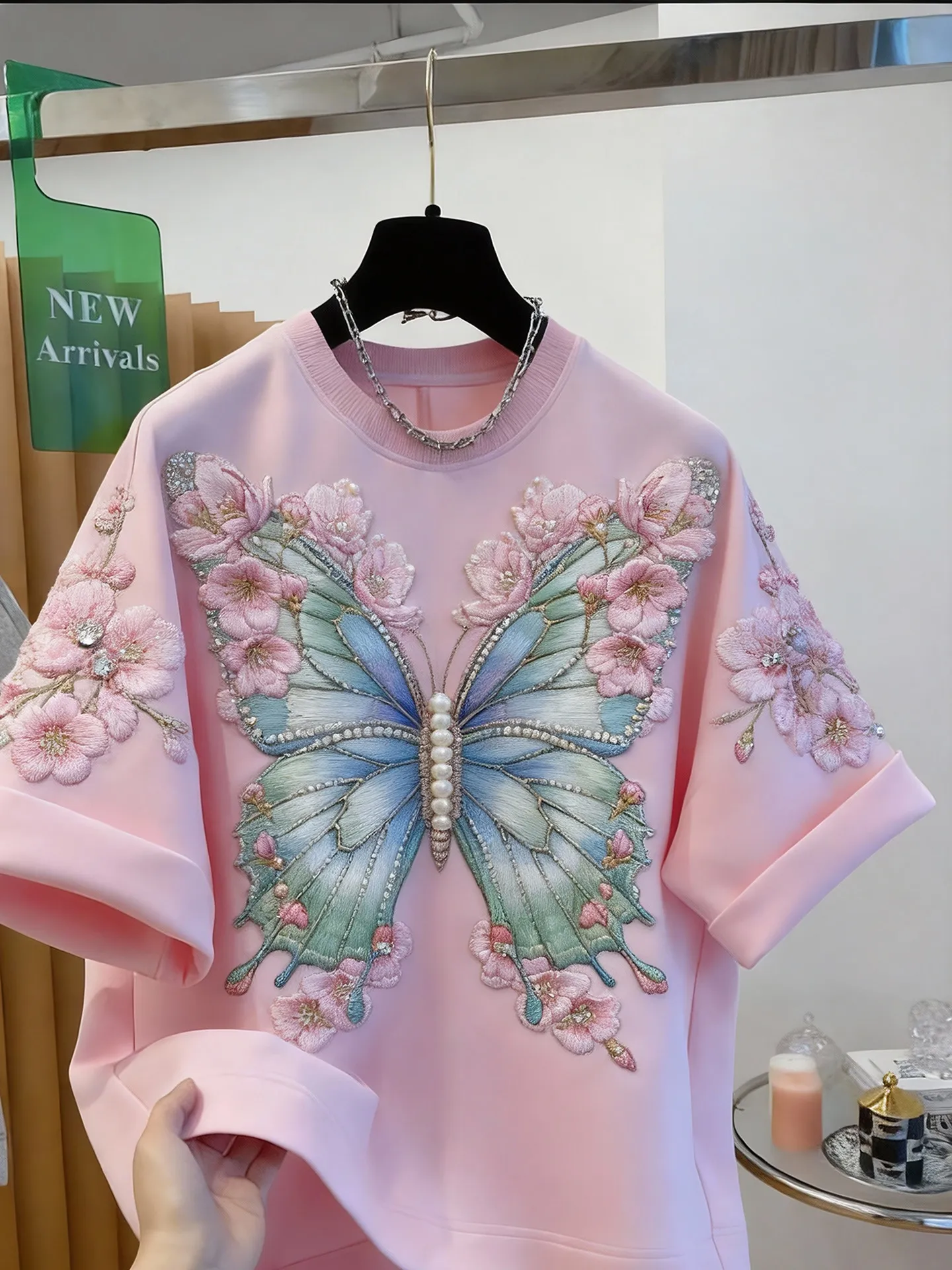 High Street Tees T-shirts Women's Summer New Style Beautiful Loose Fashion Versatile Nail Bead Printed Tshirts Top