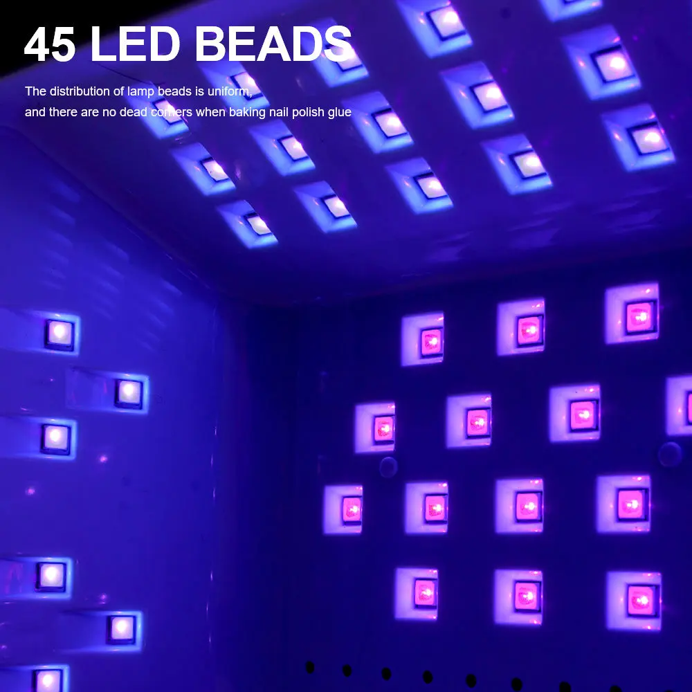 LED-Nagellampe, 45 Perlen, Zuhause, Weiß, Rosa, mit 4-Stunden-Knopf-Display, automatischer Sensor zum Aushärten aller Gel-Nagellack-Nagelkunst-UV-Lampe