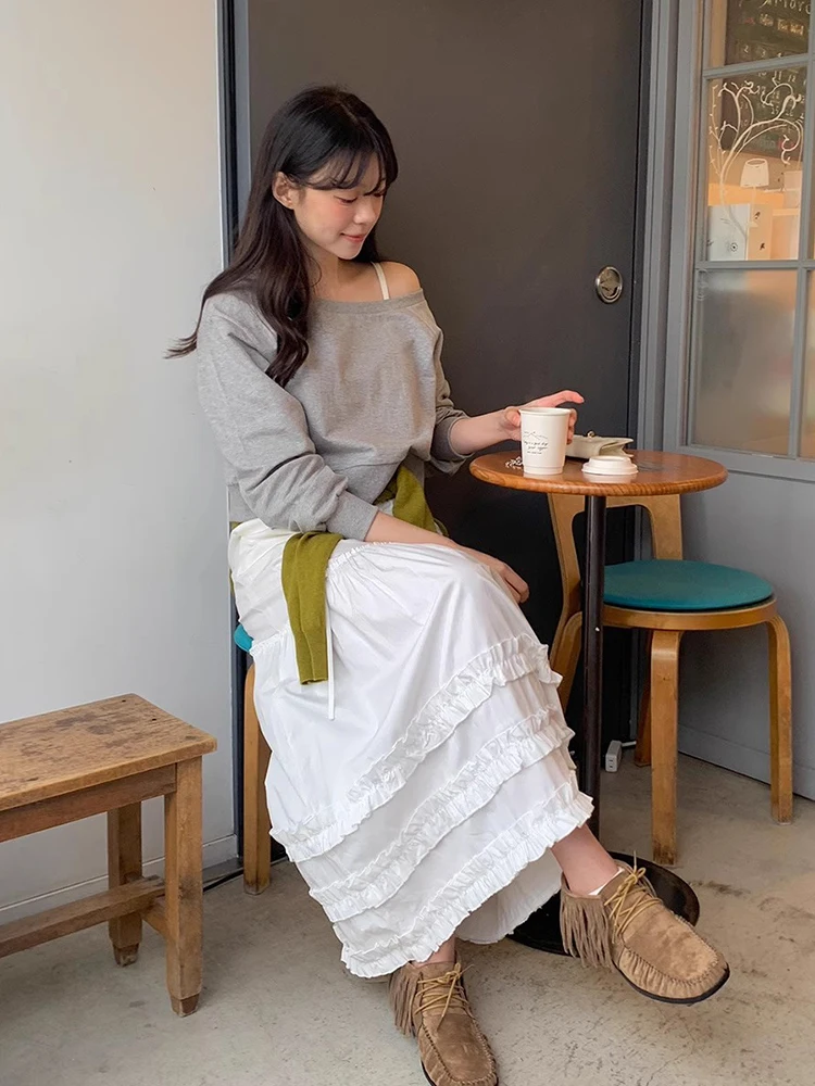 

Новая женская многослойная деревянная юбка Sweet Ele с высокой талией, А-силуэт, длинная, летняя, в корейском стиле