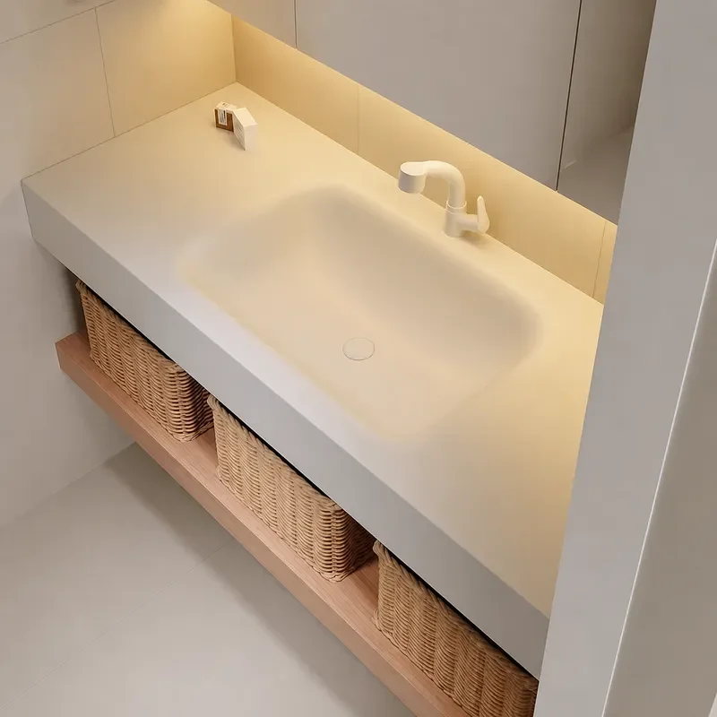 Rock Slab Hot Bending Integrated Basin Bathroom Cabinet Seamless Ceramic Washbasin Hotel Vanity Unit Washstand