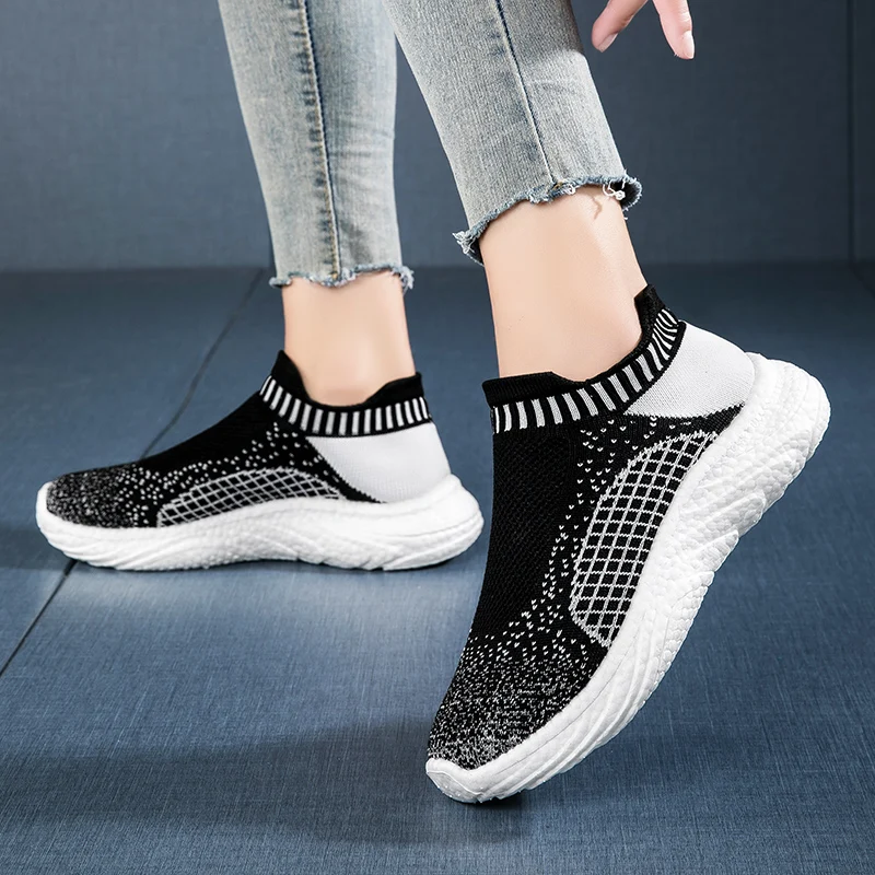 Women's Knitted Socks Shoes Breathable Mesh Light Popcorn Soft Sole Sneakers Home Walking Fashion Trend Casual Shoes