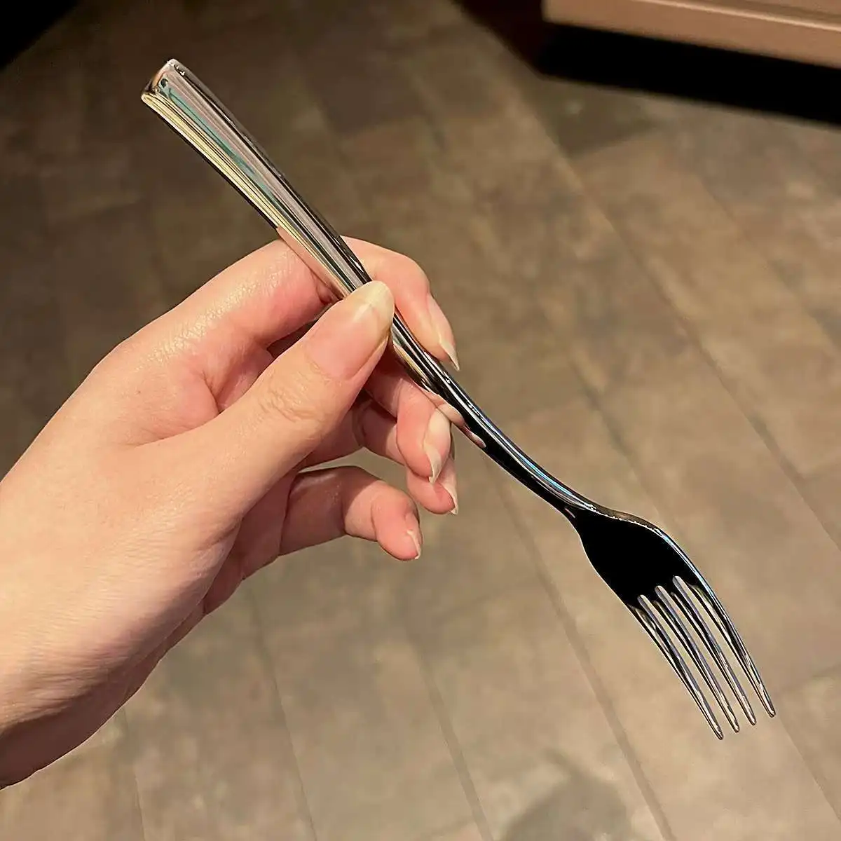 شوكة شريحة لحم من الفولاذ المقاوم للصدأ عالية المظهر للمطبخ الغربي، شوكة بمقبض ممتد لأدوات المائدة الراقية للسلطة والمعكرونة والفنادق #4